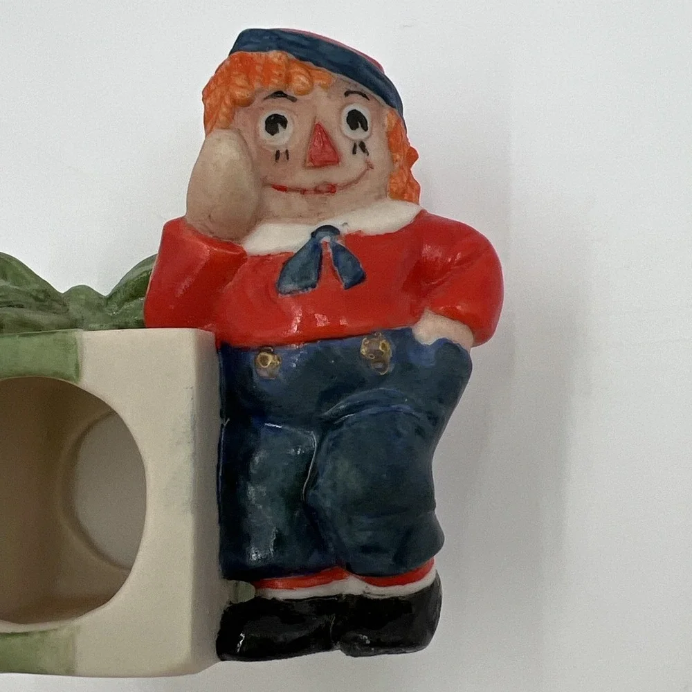 Raggedy Ann and Andy Ceramic Napkin‎ Rings Vintage Christmas Holiday Set of 2